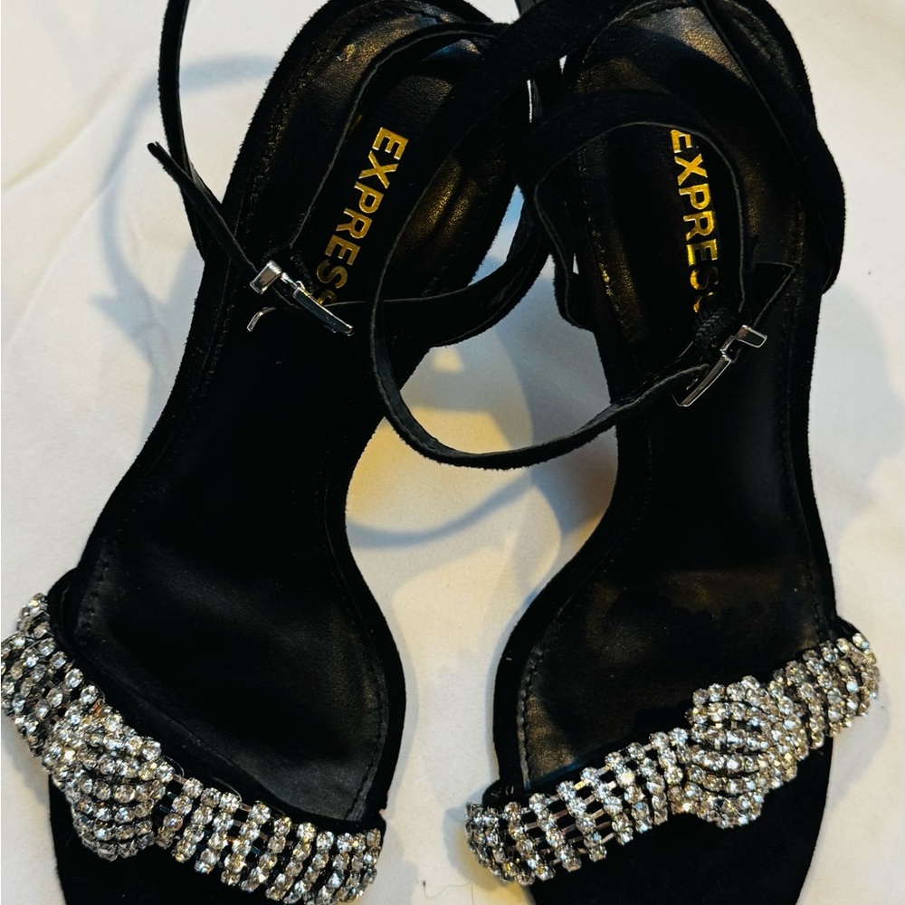 Express Black Heels with Silver Accents